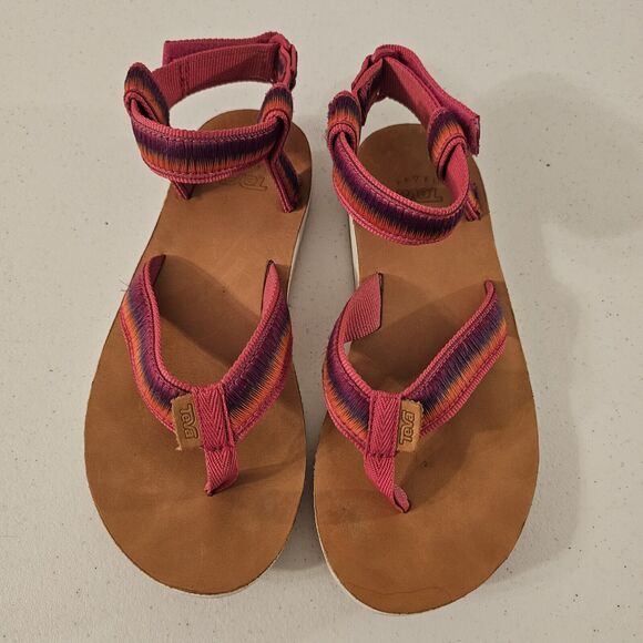 Teva Original Universal Ombre Leather Soled Sandals Size 6 Hot Pink Rainbow - Picture 1 of 7